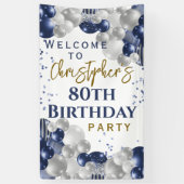 80e verjaardag blauwe ballonnen feest welkom spandoek (Verticaal)