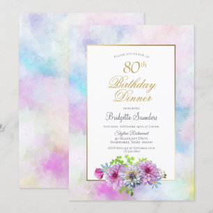 80e verjaardag Blauwe roze Floral Pastel Dinner Kaart