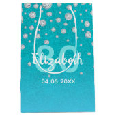 80e verjaardag blauwgroen blauwe groene glitter na medium cadeauzakje (Voorkant)