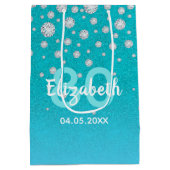 80e verjaardag blauwgroen blauwe groene glitter na medium cadeauzakje (Achterkant)