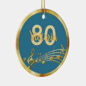 80e verjaardag blauwgroen blauwe groene gouden muz keramisch ornament (Rechts)