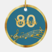 80e verjaardag blauwgroen blauwe groene gouden muz keramisch ornament (Achterkant)