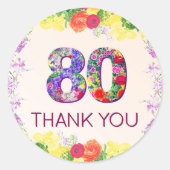 80e verjaardag Bloemen Elegant 80 jaar Roze Ronde Sticker (Voorkant)