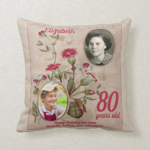 80e Verjaardag Bloemen Foto Kussen