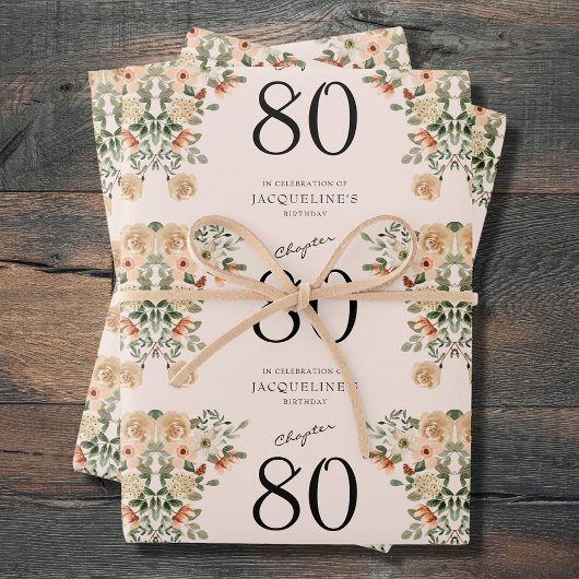 80e verjaardag  Bloemen Inpakpapier Vel