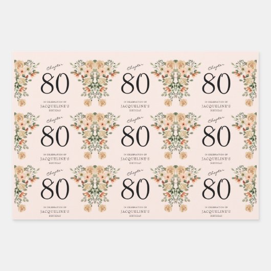 80e verjaardag Bloemen Inpakpapier Vel (Voorkant 2)