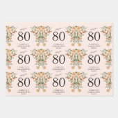 80e verjaardag  Bloemen Inpakpapier Vel (Voorkant)
