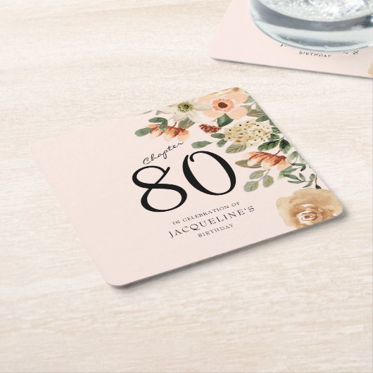 80e verjaardag  Bloemen Kartonnen Onderzetters (Schuin)