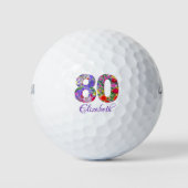80e verjaardag Bloemen kleurrijke 80 jaar naam Golfballen (Voorkant)