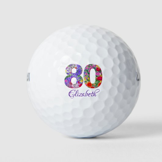 80e verjaardag Bloemen kleurrijke 80 jaar naam Golfballen (Voorkant)