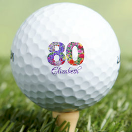 80e verjaardag Bloemen kleurrijke 80 jaar naam Golfballen