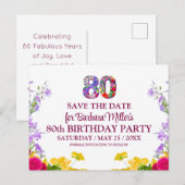80e verjaardag Bloemen Modern 80 jaar feest Aankondigingskaart (Voorkant / Achterkant)