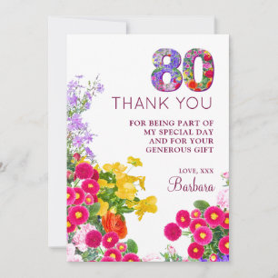 80e verjaardag Bloemen Modern 80 jaar feest Bedankkaart