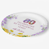 80e verjaardag Bloemen Modern 80 jaar feest elegan Papieren Bordje (Gekanteld)