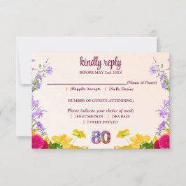 80e verjaardag Bloemen Modern 80 jaar feest elegan RSVP Kaartje