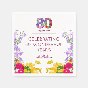 80e verjaardag Bloemen Modern 80 jaar feest elegan Servet