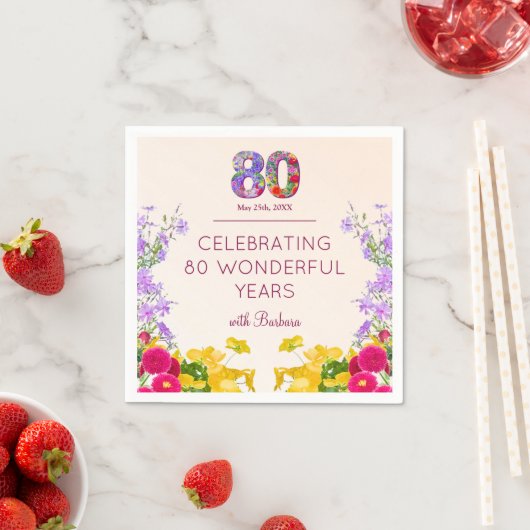 80e verjaardag Bloemen Modern 80 jaar feest elegan Servet (Insitu)