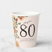 80e verjaardag Bloemen Papieren Bekers (Voorkant)