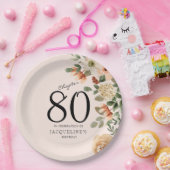 80e verjaardag Bloemen Papieren Bordje (Feest)