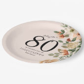 80e verjaardag Bloemen Papieren Bordje (Gekanteld)