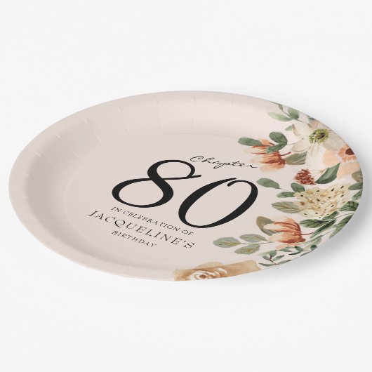 80e verjaardag Bloemen Papieren Bordje (Gekanteld)