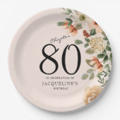 80e verjaardag Bloemen Papieren Bordje (Voorkant)