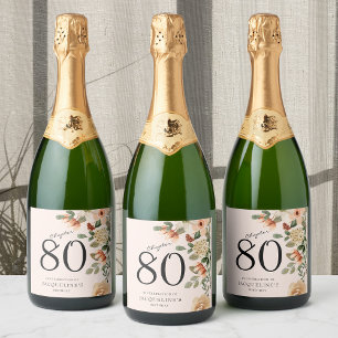 80e verjaardag  Bloemen Sparkling Wijnetiket