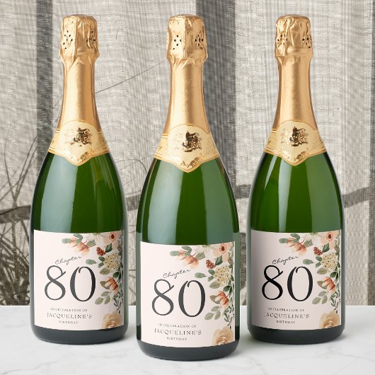 80e verjaardag  Bloemen Sparkling Wijnetiket