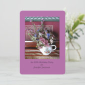 80e verjaardag bloemen  Teapot Paars Kaart (Staand voorkant)