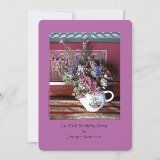 80e verjaardag bloemen  Teapot Paars Kaart (Voorkant)