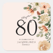 80e verjaardag Bloemen Vierkante Sticker (Voorkant)