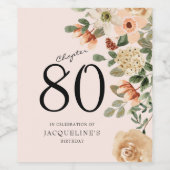 80e verjaardag  Bloemen Wijn Etiket (Enkel label)