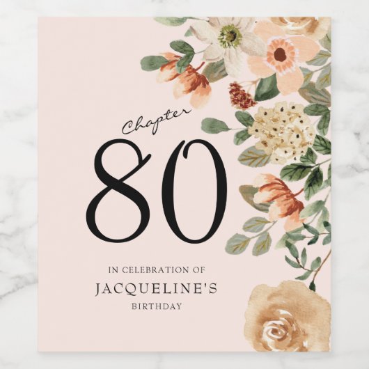 80e verjaardag  Bloemen Wijn Etiket (Enkel label)