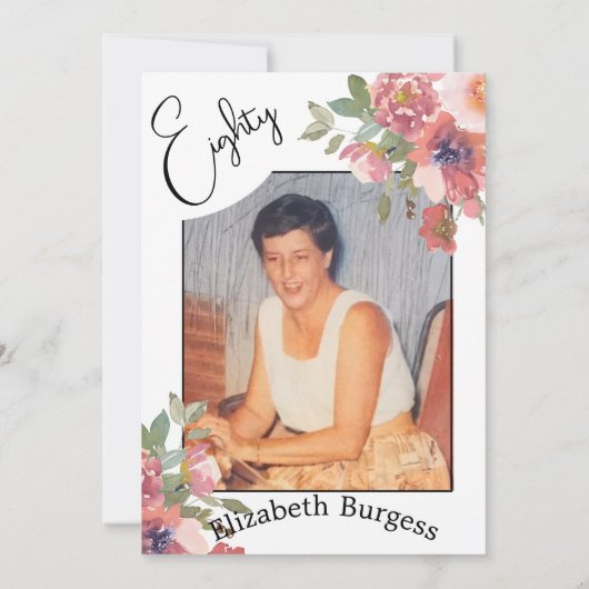 80e verjaardag bloemenfoto elegante verjaardag kaart (Achterkant)