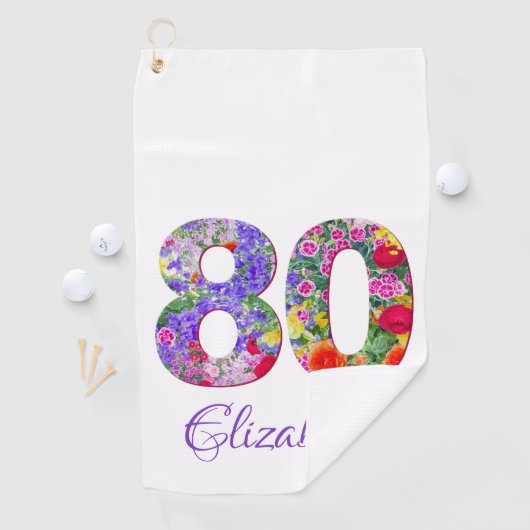 80e verjaardag bloemenkleurrijke naam golf handdoe golfhanddoek (Insitu)