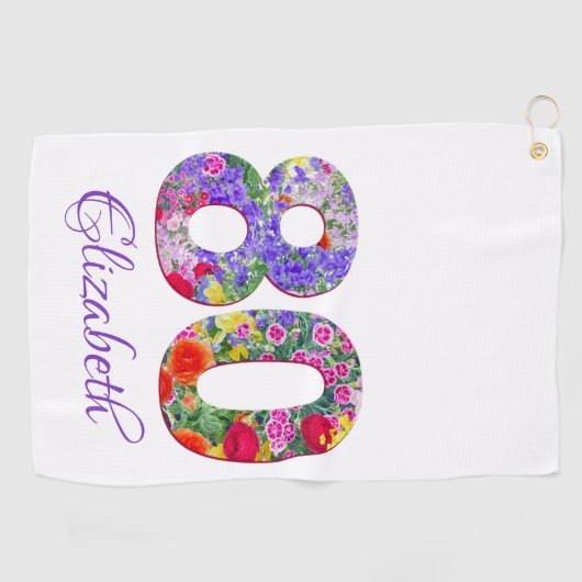 80e verjaardag bloemenkleurrijke naam golf handdoe golfhanddoek (Horizontaal)