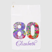 80e verjaardag bloemenkleurrijke naam golf handdoe golfhanddoek (Voorkant)