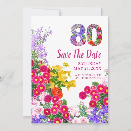 80e verjaardag bloemenmodern Save The Date Kaart (Voorkant)
