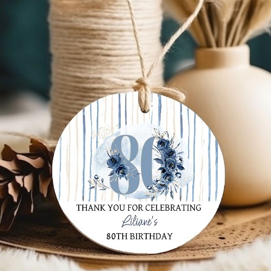 80e verjaardag Bloemennummer Kustblauwe Partij Bedankjes Labels