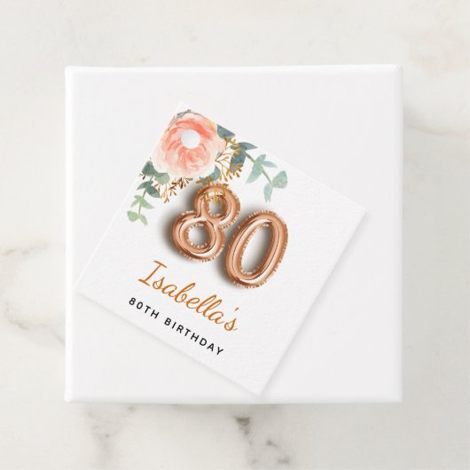 80e verjaardag bloemige roos goud eucalyptus monog bedankjes labels (In situ)