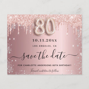 80e verjaardag blozend zilver budget save the date flyer