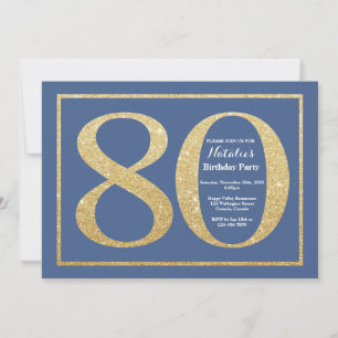 80e verjaardag Blue en Gold Glitter Kaart
