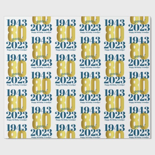 80e verjaardag Blue Gold Cadeaupapier (Vlak)