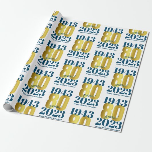 80e verjaardag Blue Gold Cadeaupapier (Uitgerold)