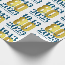 80e verjaardag Blue Gold Cadeaupapier