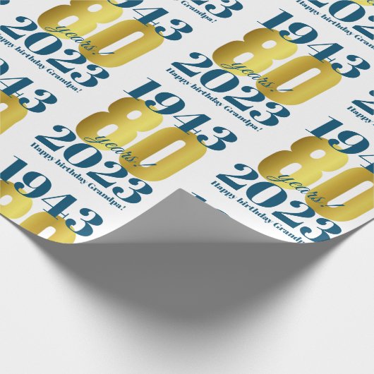 80e verjaardag Blue Gold Cadeaupapier (Hoek)