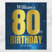 80e verjaardag Blue Gold Wijn Etiket (Enkel label)