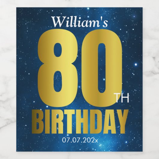 80e verjaardag Blue Gold Wijn Etiket (Enkel label)