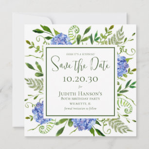 80e verjaardag Blue Hydrangeas Surprise Party Save The Date