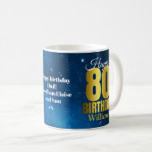 80e verjaardag Blue Space Typography Coffee Mok (Voorkant rechts)